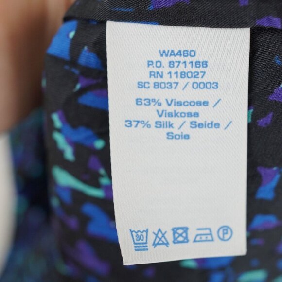 Boden Silk Blend Top UK 12 US 8 Abstract Blue Print Viscose Silk Blouse - Picture 4 of 8